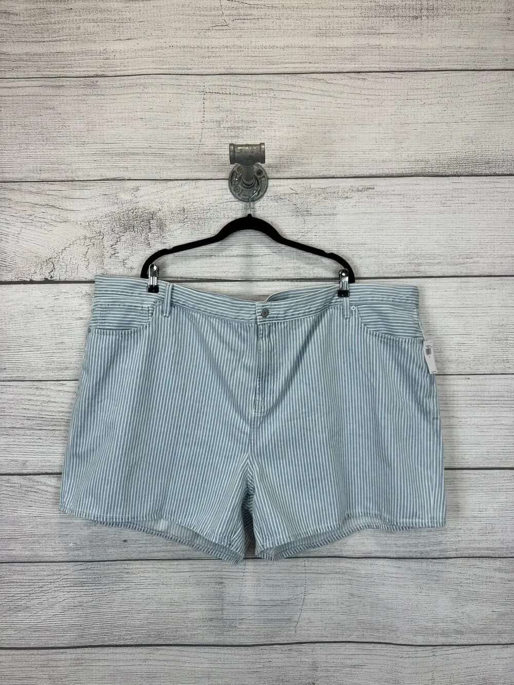 Old Navy Plus Size Blue White Pinstripe High Rise Baggy Jean Shorts Size 26